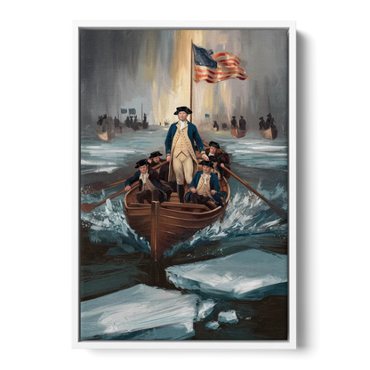 George Washington Crossing Delaware Front - White Canvas Wall Art