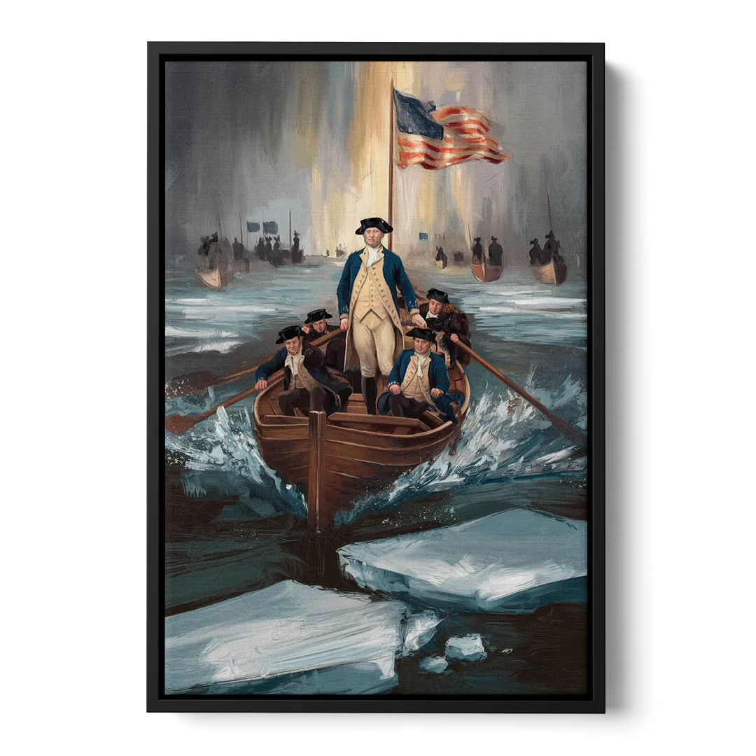 George Washington Crossing Delaware Front - Black Canvas Wall Art