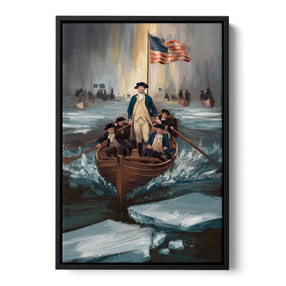 George Washington Crossing Delaware Front - Black Canvas Wall Art
