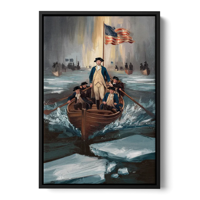 George Washington Crossing Delaware Front - Black Canvas Wall Art