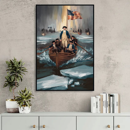 George Washington Crossing Delaware Sitting Room - Black Canvas Wall Art