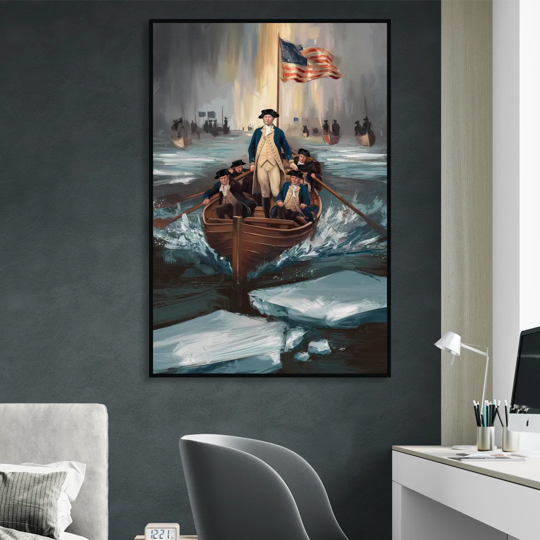 George Washington Crossing Delaware Living Room - Black Canvas Wall Art