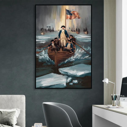 George Washington Crossing Delaware Living Room - Black Canvas Wall Art
