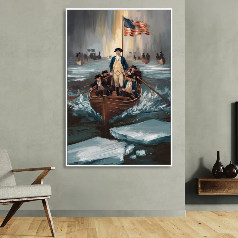 George Washington Crossing Delaware Living Room - White Canvas Wall Art
