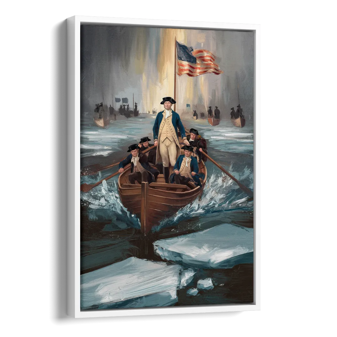 George Washington Crossing Delaware Side - White Canvas Wall Art