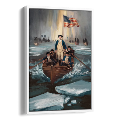 George Washington Crossing Delaware Side - White Canvas Wall Art