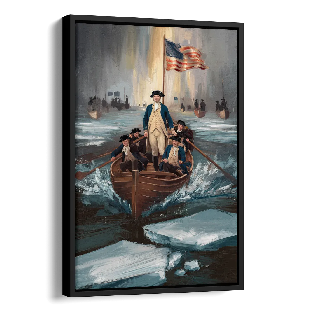 George Washington Crossing Delaware Side - Black Canvas Wall Art