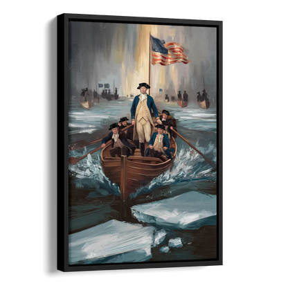 George Washington Crossing Delaware Side - Black Canvas Wall Art