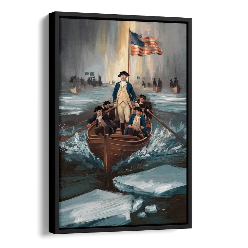 George Washington Crossing Delaware Side - Black Canvas Wall Art