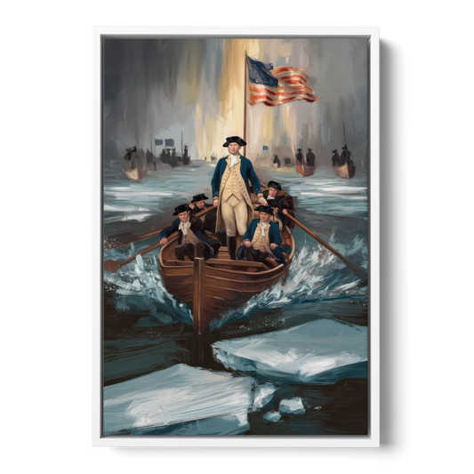 George Washington Crossing Delaware - White Framed Canvas Wall Art - Front