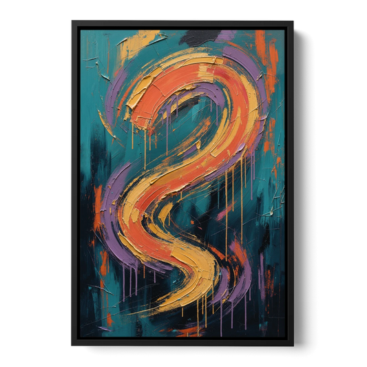 Gestural Abstract Painting Sunset Serpentine - Black Framed Canvas Wall Art - Front
