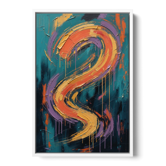 Gestural Abstract Painting Sunset Serpentine - White Framed Canvas Wall Art - Front