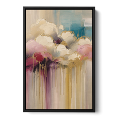 Gilded Clouds With Raspberry Rain Drips - Black Framed Canvas Wall Art - Front
