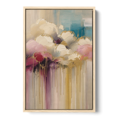 Gilded Clouds With Raspberry Rain Drips - Oak Framed Canvas Wall Art - Front
