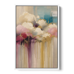 Gilded Clouds With Raspberry Rain Drips - White Framed Canvas Wall Art - Front