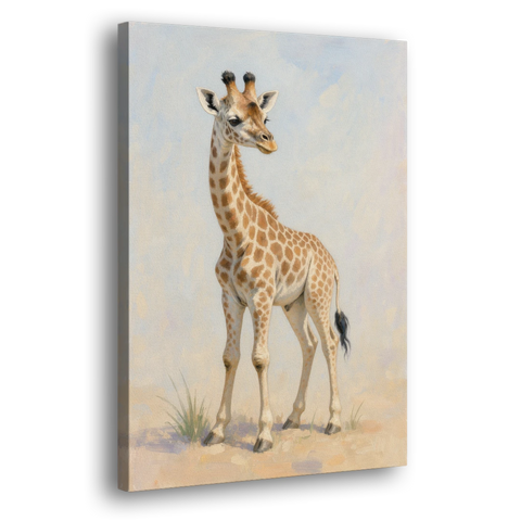 Giraffe Nursery Wall Art of a Baby Glancing Back - Canvas Wall Art - Side