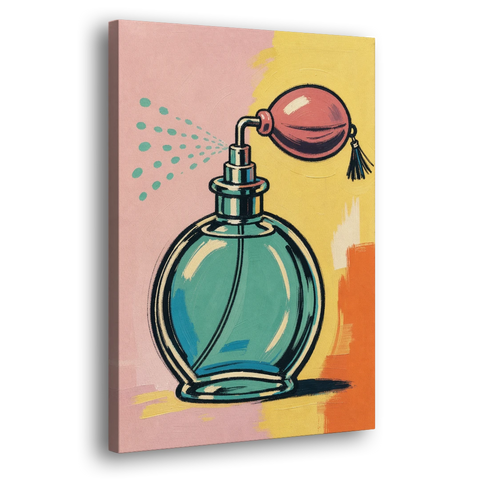 Girly Bathroom Wall Art of a Teal Perfume Atomizer - Canvas Wall Art - Side