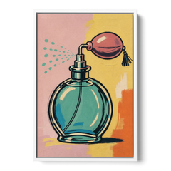 Girly Bathroom Wall Art of a Teal Perfume Atomizer - White Framed Canvas Wall Art - Front