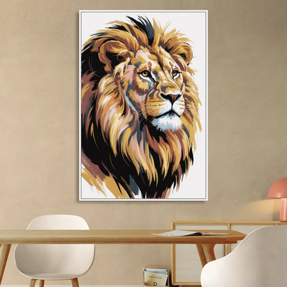 Gleaming Gold Lion Living Room - White Canvas Wall Art
