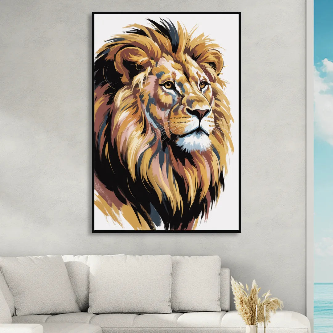 Gleaming Gold Lion Living Room - Black Canvas Wall Art