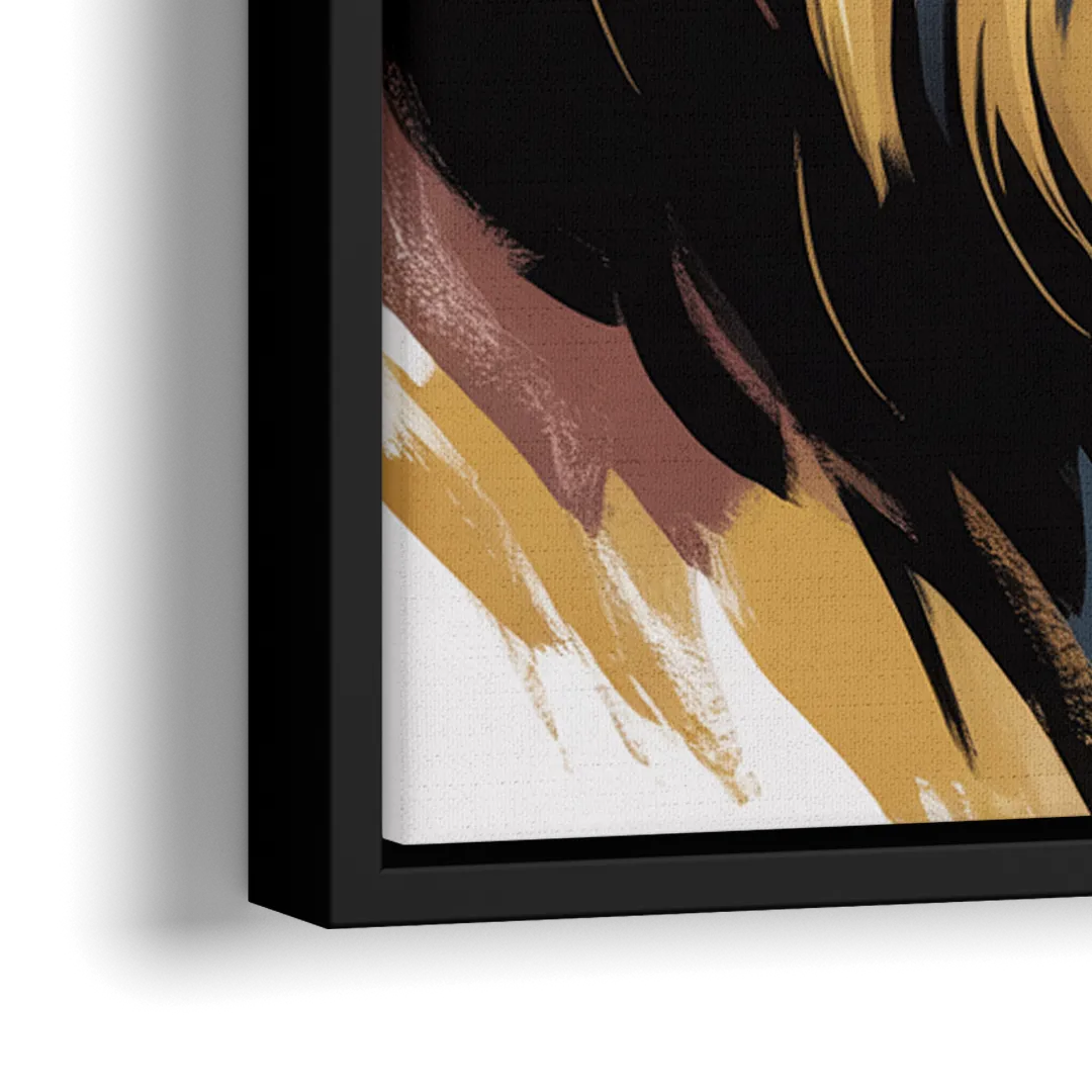 Gleaming Gold Lion - Close-Up Black Frame Canvas