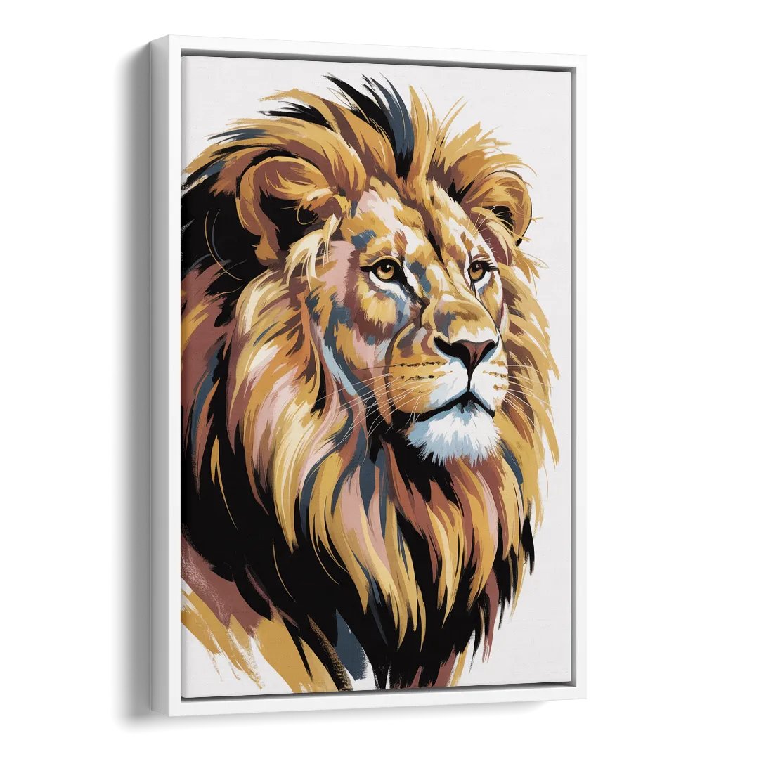 Gleaming Gold Lion Side - White Canvas Wall Art