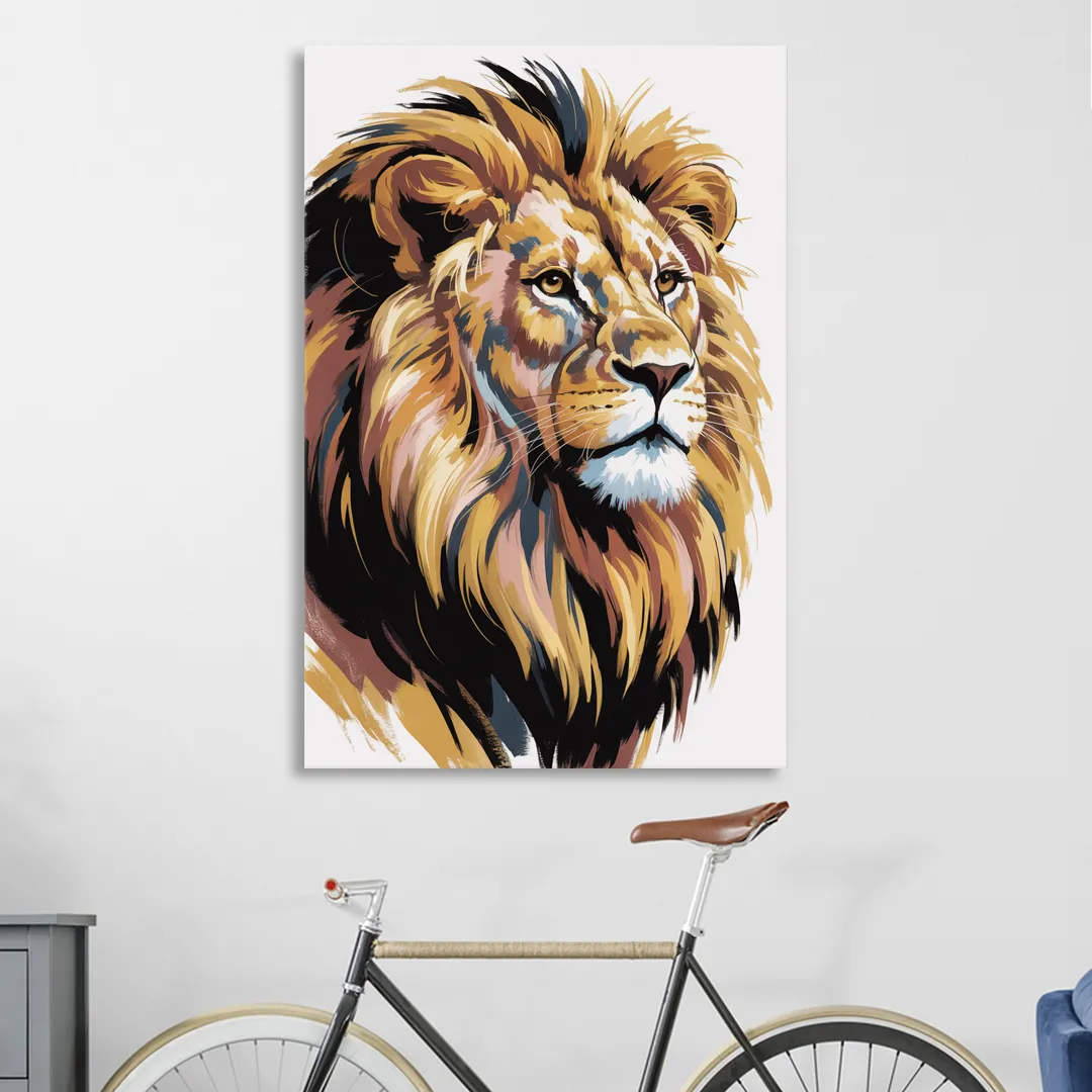 Gleaming Gold Lion Living Room - Canvas Wall Art