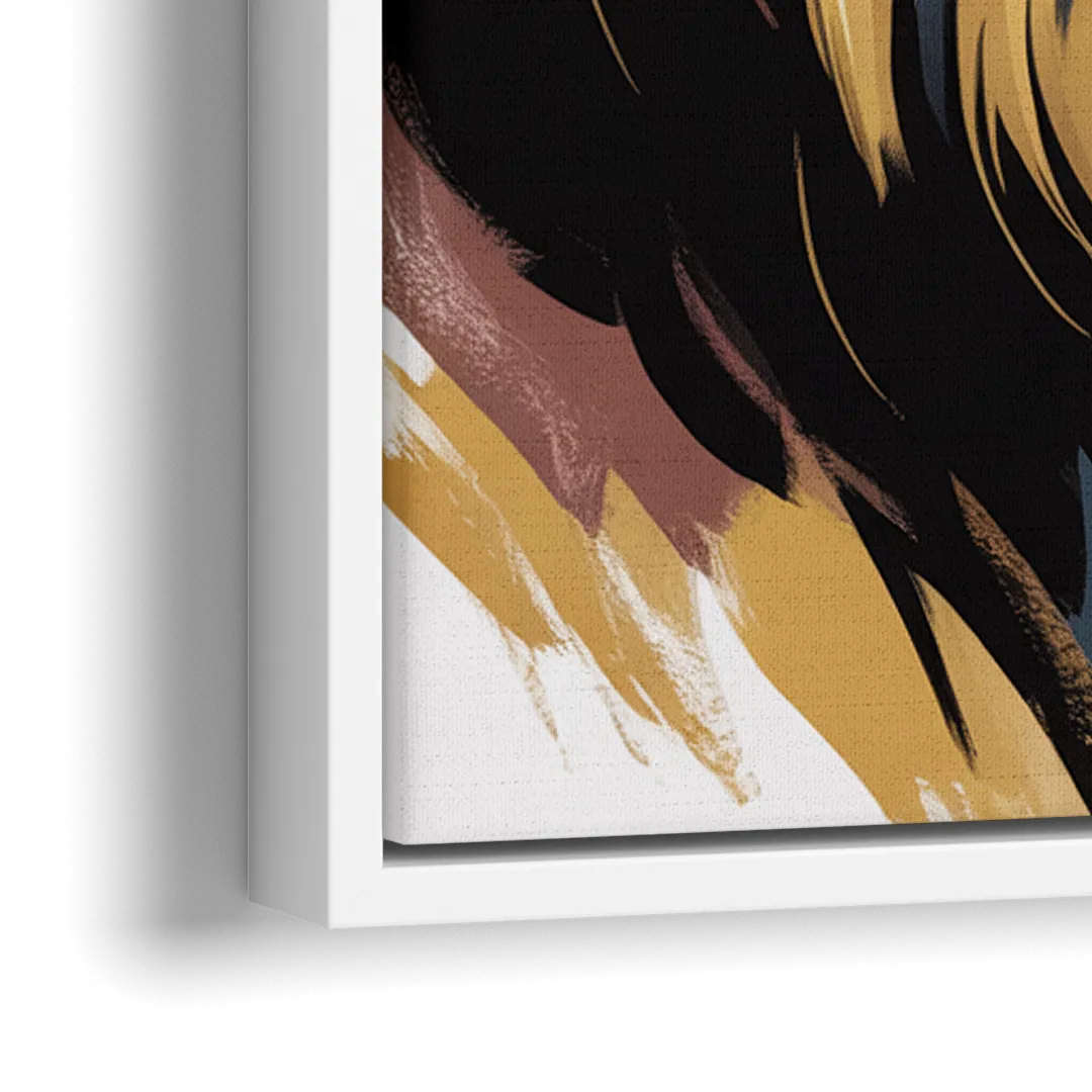 Gleaming Gold Lion - Close-Up White Frame Canvas