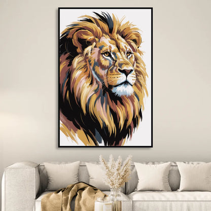 Gleaming Gold Lion Sitting Room - Black Canvas Wall Art