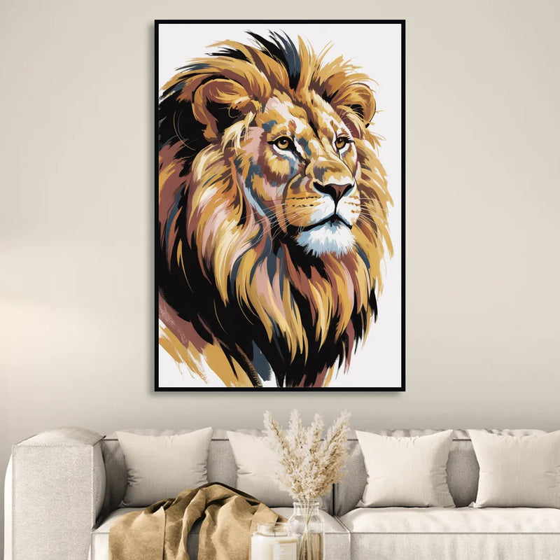Gleaming Gold Lion Sitting Room - Black Canvas Wall Art