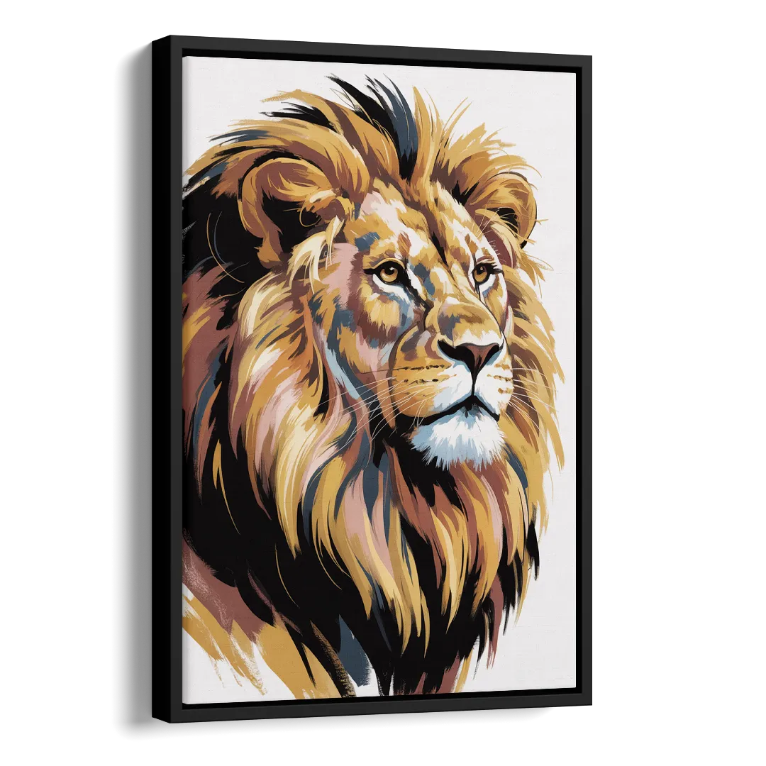 Gleaming Gold Lion Side - Black Canvas Wall Art