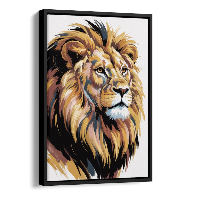 Gleaming Gold Lion Side - Black Canvas Wall Art