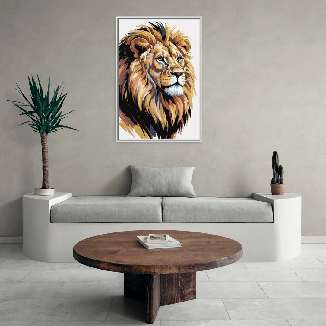 Gleaming Gold Lion - Living Room White Frame Canvas