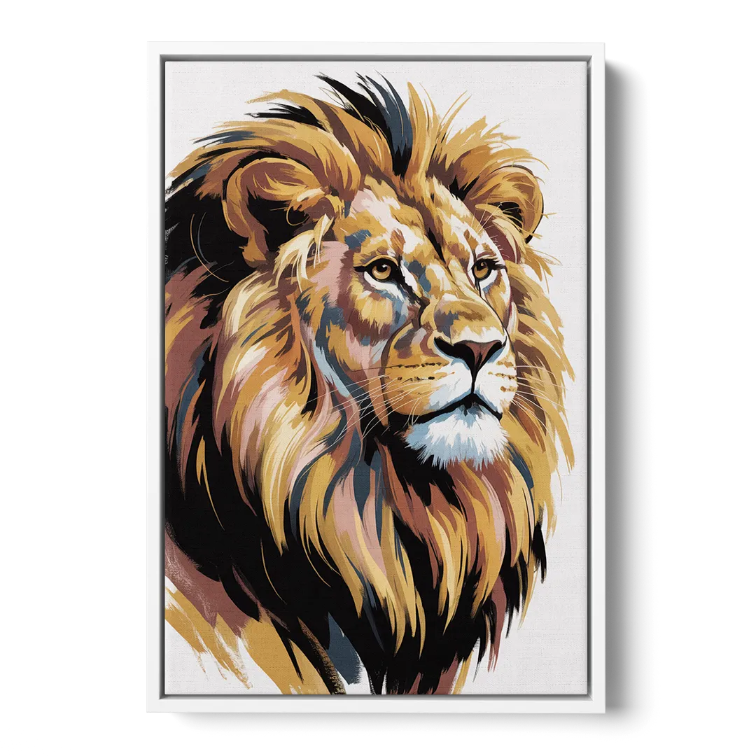 Gleaming Gold Lion Front - White Canvas Wall Art
