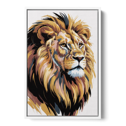 Gleaming Gold Lion Front - White Canvas Wall Art