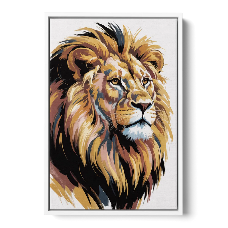 Gleaming Gold Lion Front - White Canvas Wall Art