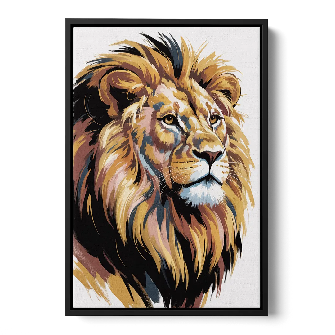 Gleaming Gold Lion Front - Black Canvas Wall Art