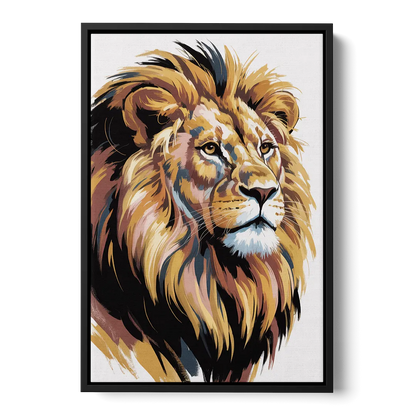 Gleaming Gold Lion Front - Black Canvas Wall Art