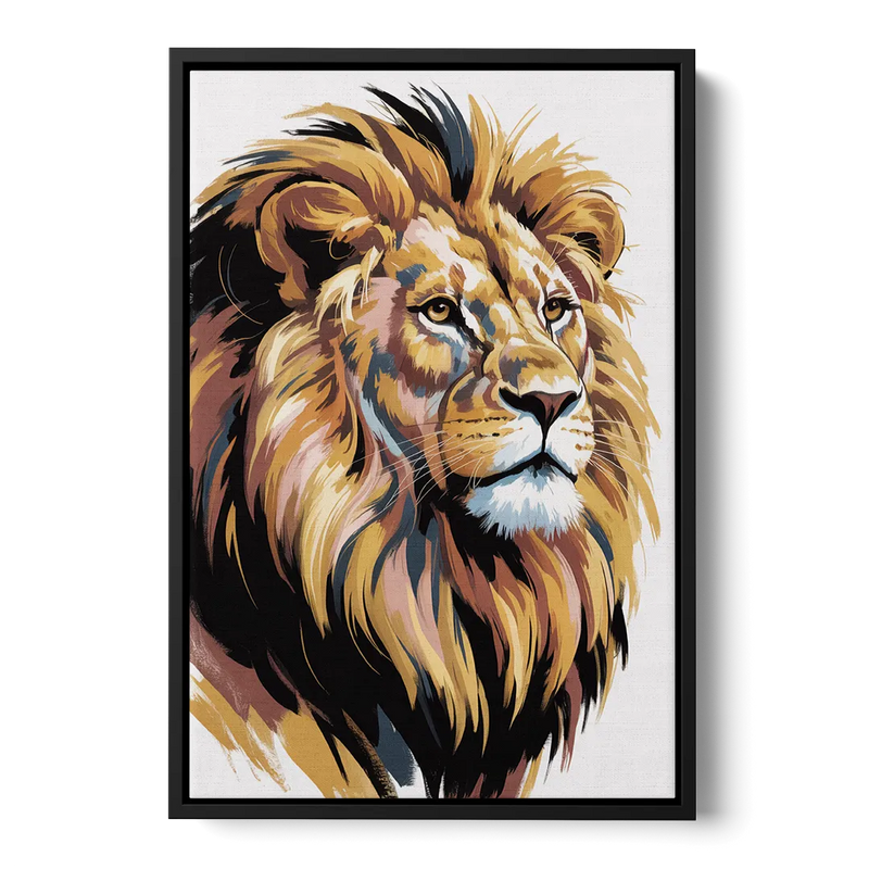 Gleaming Gold Lion Front - Black Canvas Wall Art