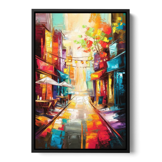 Glendale Vibrant Streetscape - Black Framed Canvas Wall Art - Front