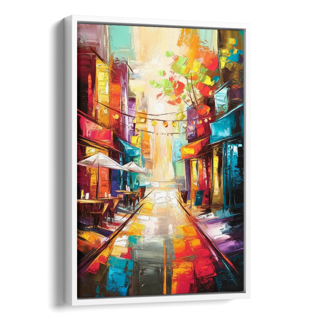 Glendale Vibrant Streetscape Side - White Canvas Wall Art