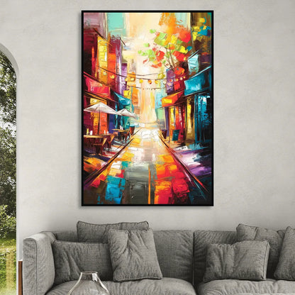 Glendale Vibrant Streetscape Living Room - Black Canvas Wall Art