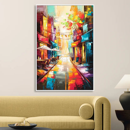 Glendale Vibrant Streetscape Living Room - White Canvas Wall Art