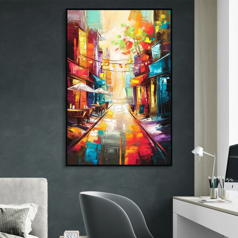 Glendale Vibrant Streetscape Sitting Room - Black Canvas Wall Art