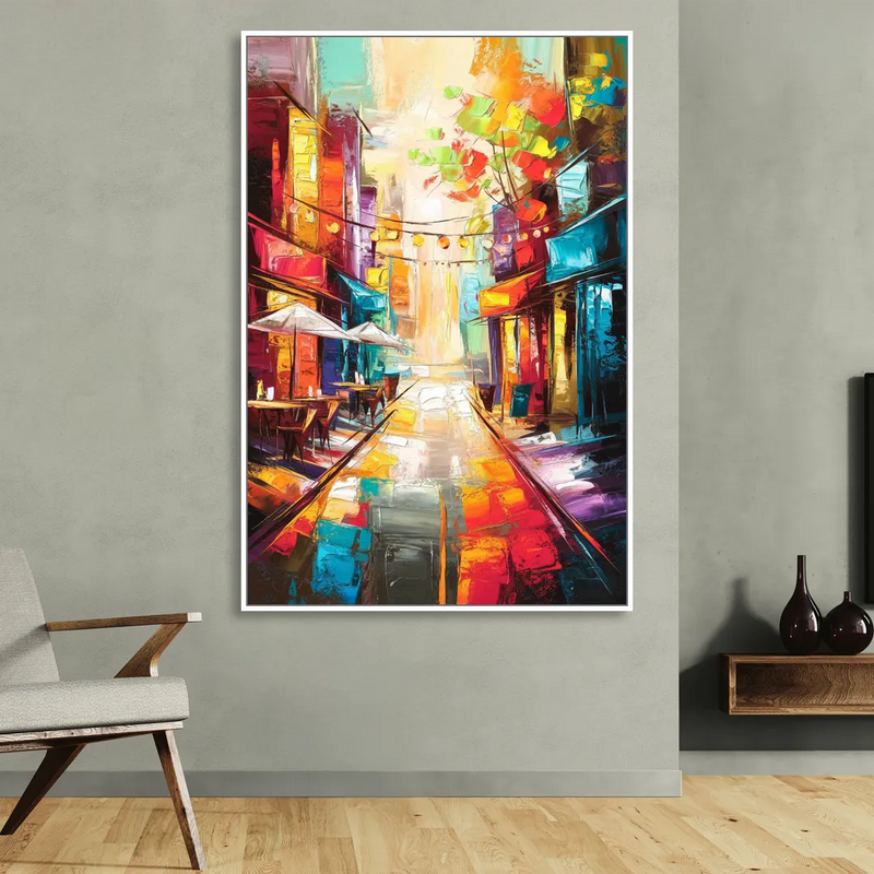 Glendale Vibrant Streetscape Sitting Room - White Canvas Wall Art