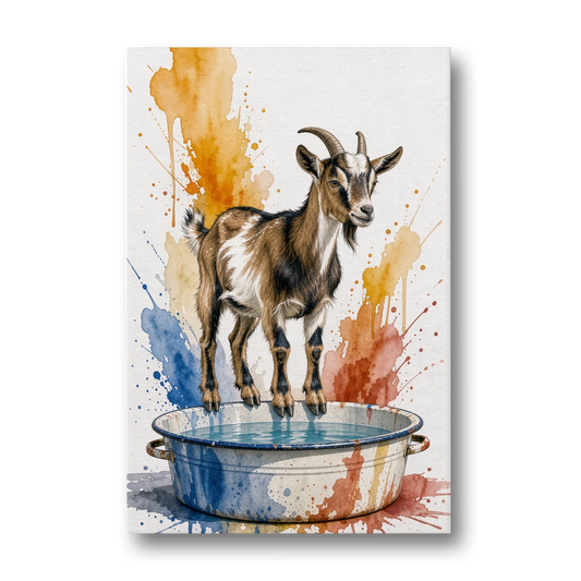 Goat Balancing on the Washtub Rim - Canvas Wall Art - Front