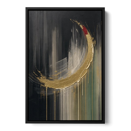 Gold Abstract Crimson-Tipped Crescent - Black Framed Canvas Wall Art - Front