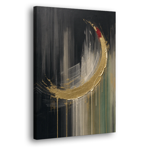 Gold Abstract Crimson-Tipped Crescent - Canvas Wall Art - Side