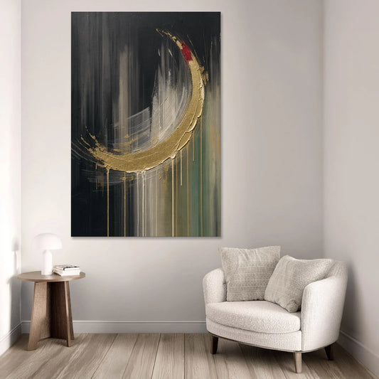 Gold Abstract Crimson-Tipped Crescent - Canvas Wall Art - Sofa - 40x60