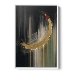 Gold Abstract Crimson-Tipped Crescent - White Framed Canvas Wall Art - Front